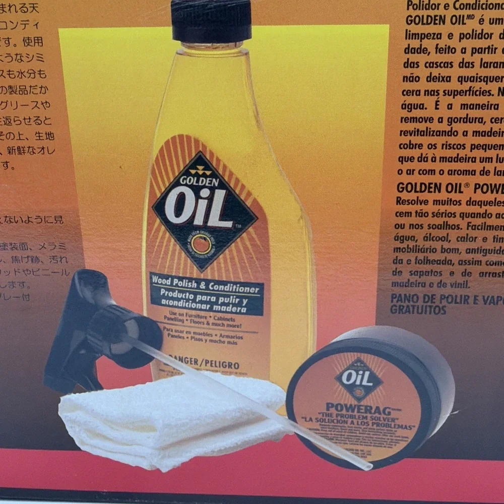 Rare Golden Oil Wood Care Kit Polisher & Conditioner Power Rag As Seen On TV